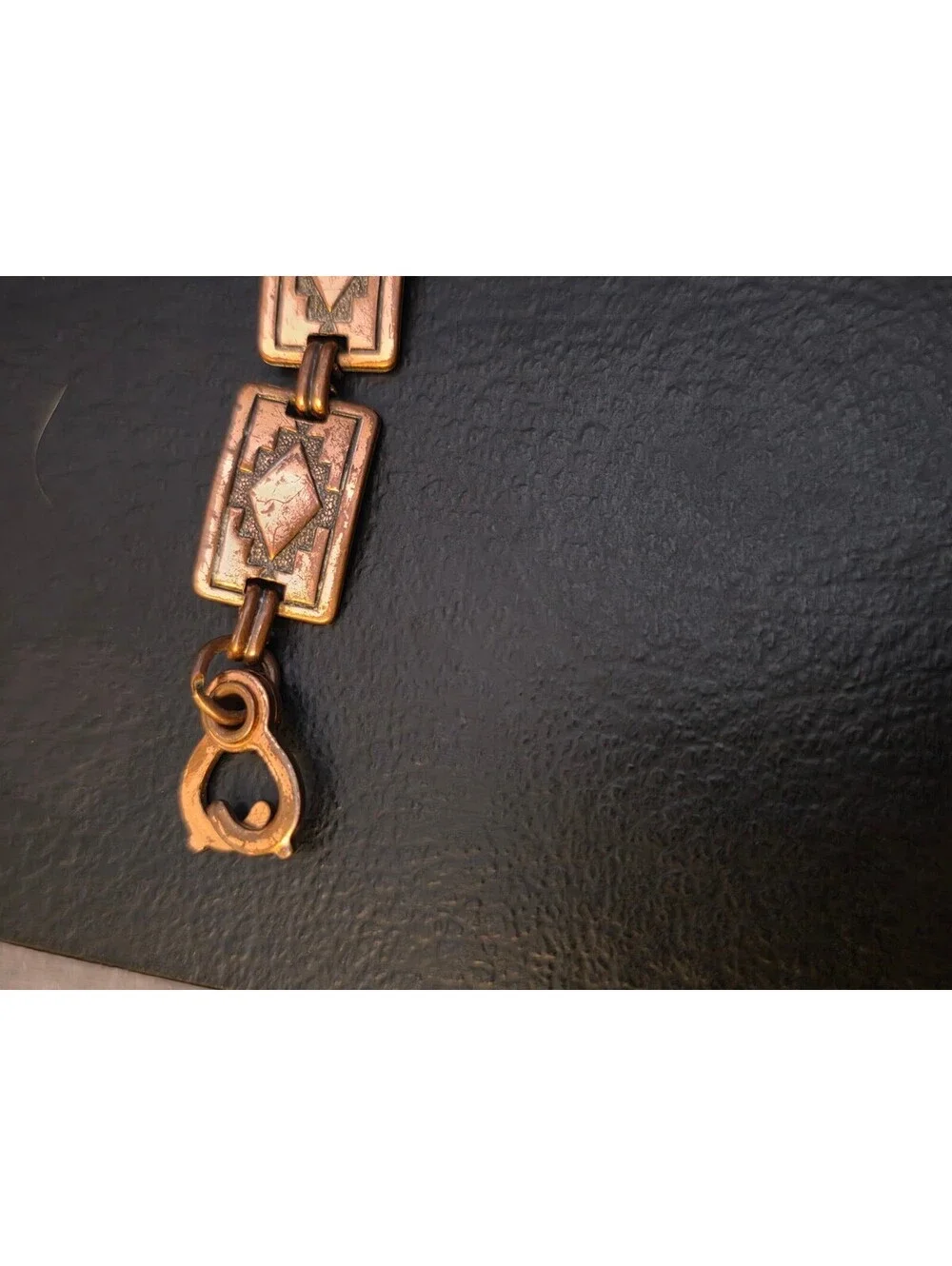 Vintage Copper Southwestern Geometric Diamond Panel Link Bracelet 7